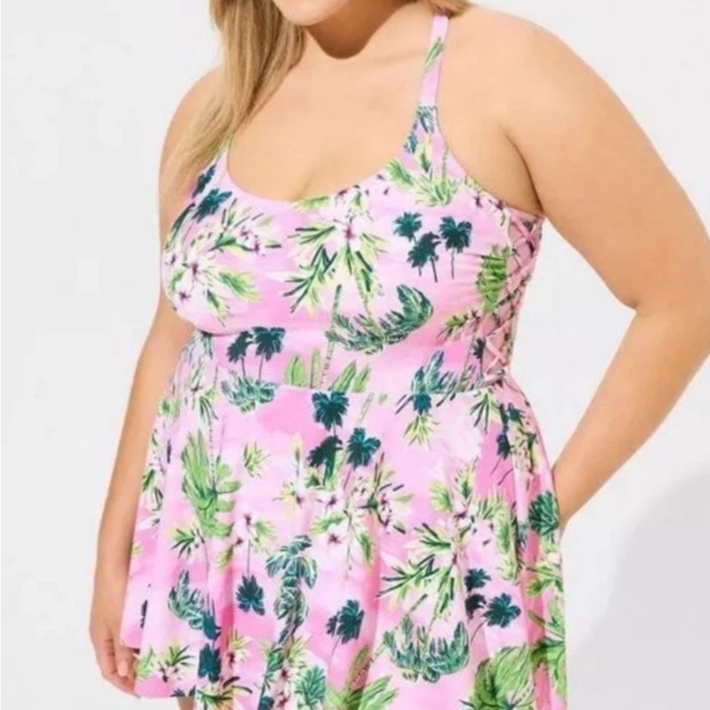 Torrid Pink and Green Floral One Piece Swimsuit